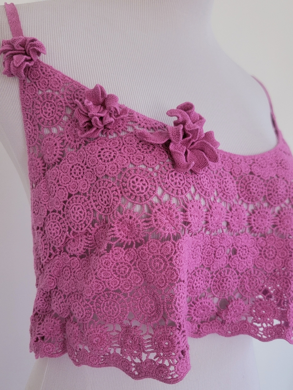Free People Celine Bralette Top Crochet Candy Pink Fushia Cropped Summer Size XL